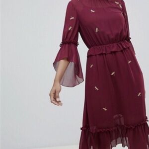 Ted Baker Sugar Plum Ruffle Dress maroon midi/maxi dress size 2/medium